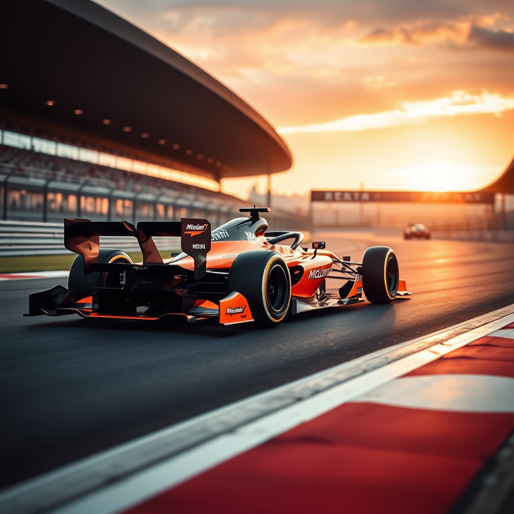 f1 mclaren car aesthetic photo in a race track