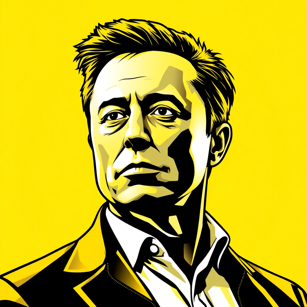 Elon Musk, vector style, main color yellow and black