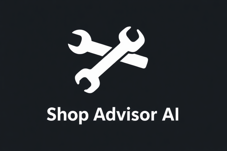 A logo for shop repair software called "Shop Advisor AI", with a wrench or pneumatic gun element incorporated.