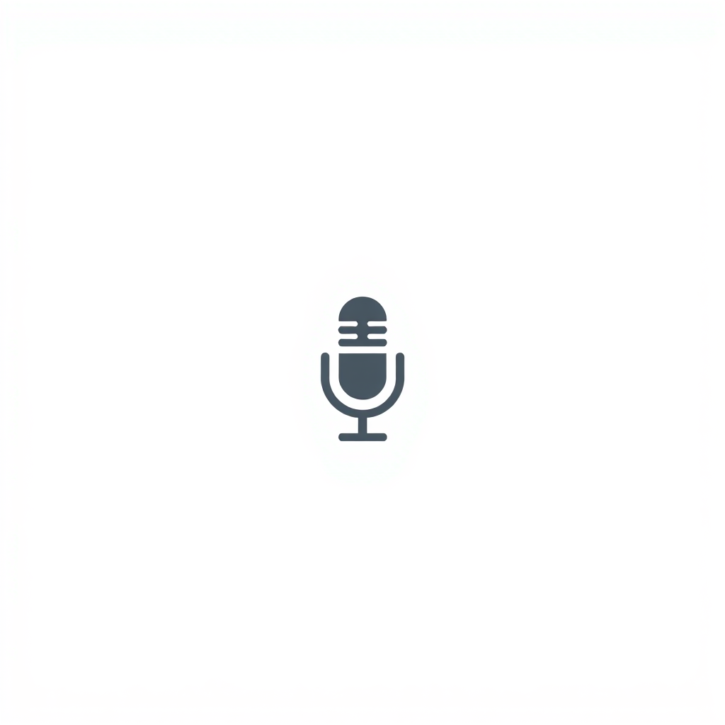 Create a simple, minimalist stock image representing a podcast. The image should have a neutral background, such as a plain white or light gray color. In the center of the image, include a simple microphone icon or symbol, such as a black or gray silhouette of a microphone. The microphone should be the focal point of the image, taking up a significant portion of the frame. The overall aesthetic should be clean, modern, and suitable for use as a generic podcast-related stock image.