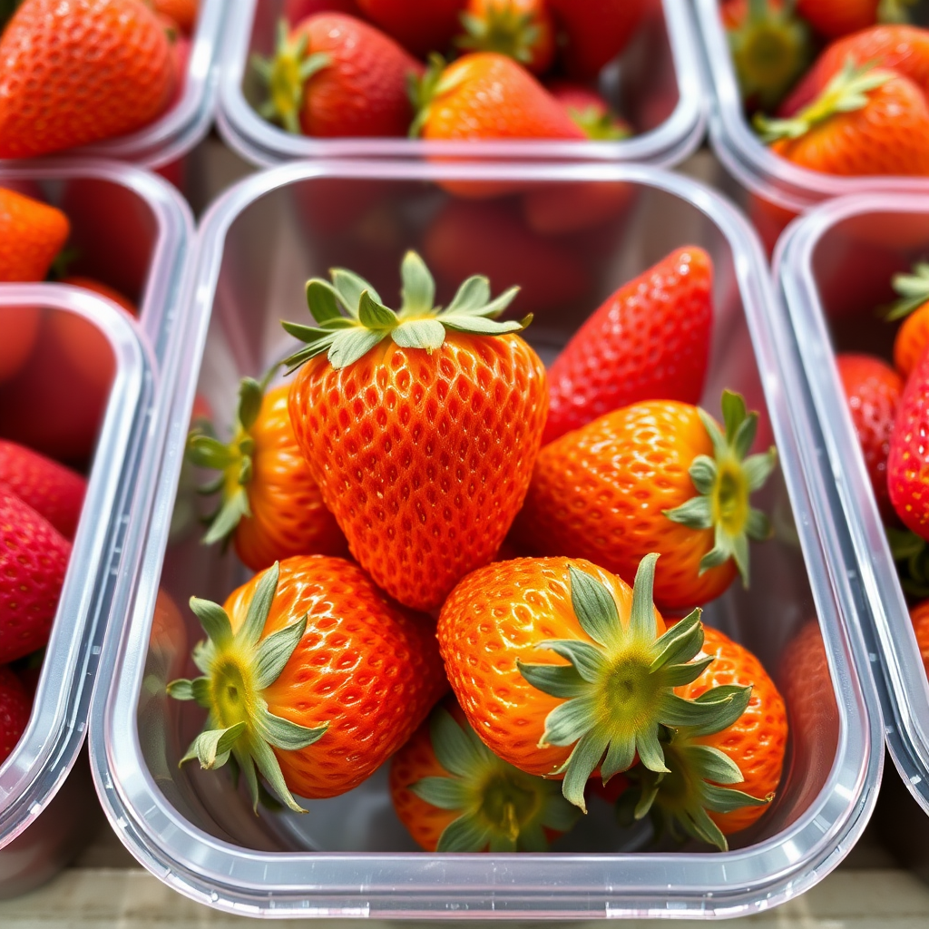 orange colored strawberries in a plastic container