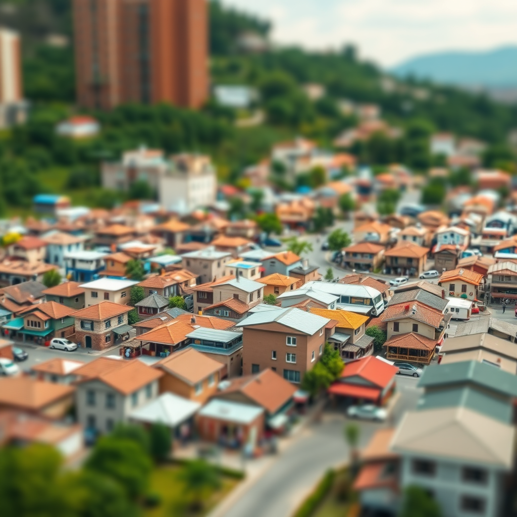 Communities in the city, tilt-shift miniature photography, high-definition 4K, large scene, wide angle.