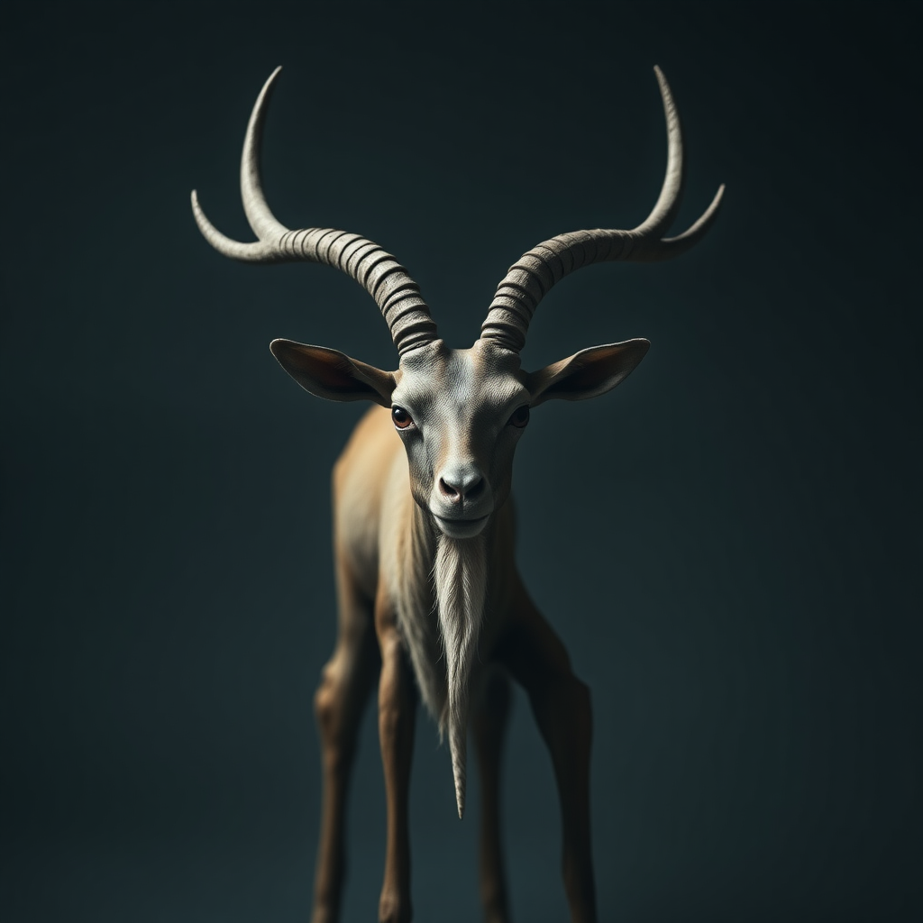 Minimalist, cinematic, a creepy-humanoid goatish man deer thing