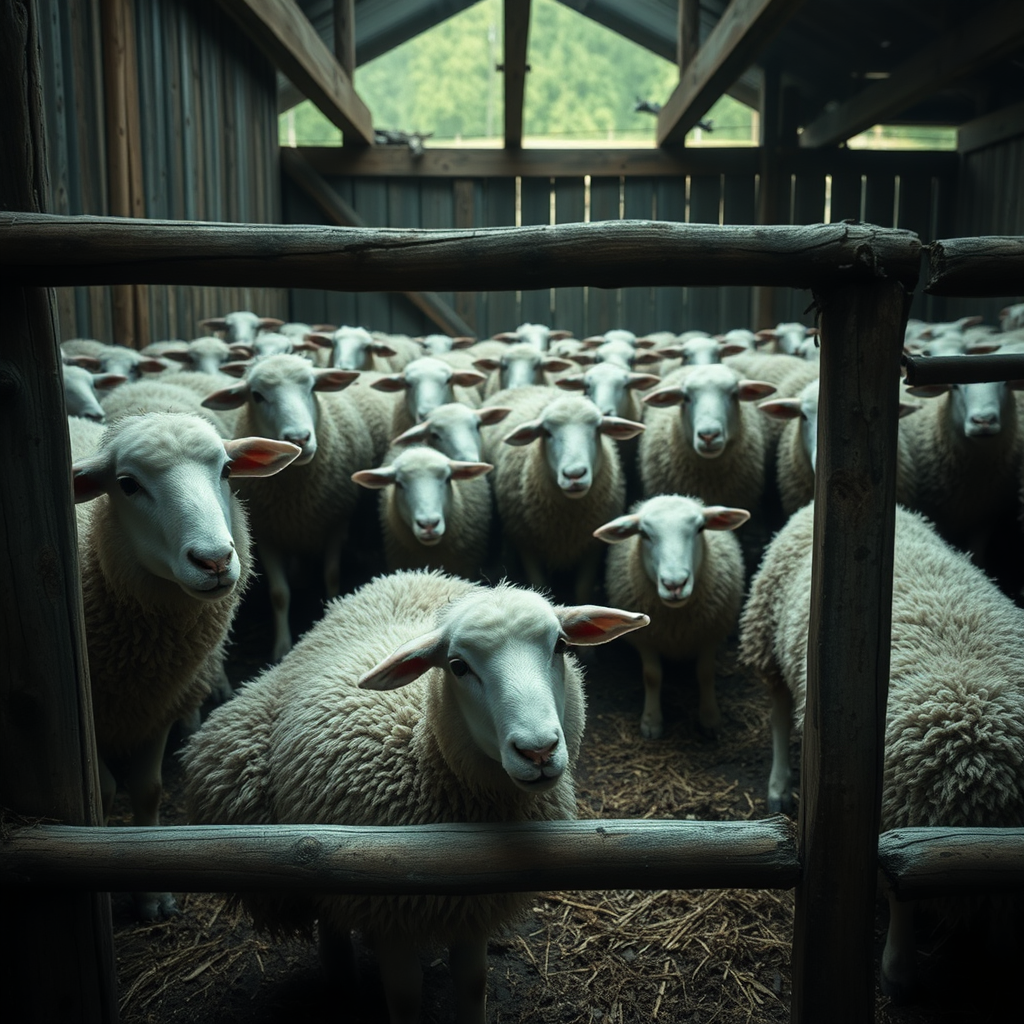 sheep in a barn, restricted by gate , digital forensics related