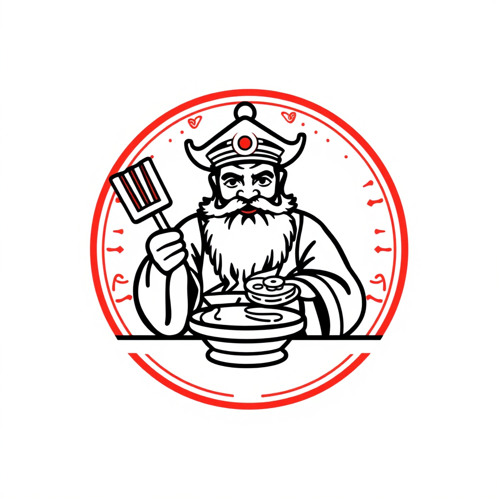 Draw the logo for a Chinese old master fast food restaurant.