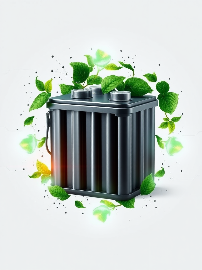 Create an image of the vision of a secondary battery recycling company, an environmentally friendly, future-oriented, visionary company.