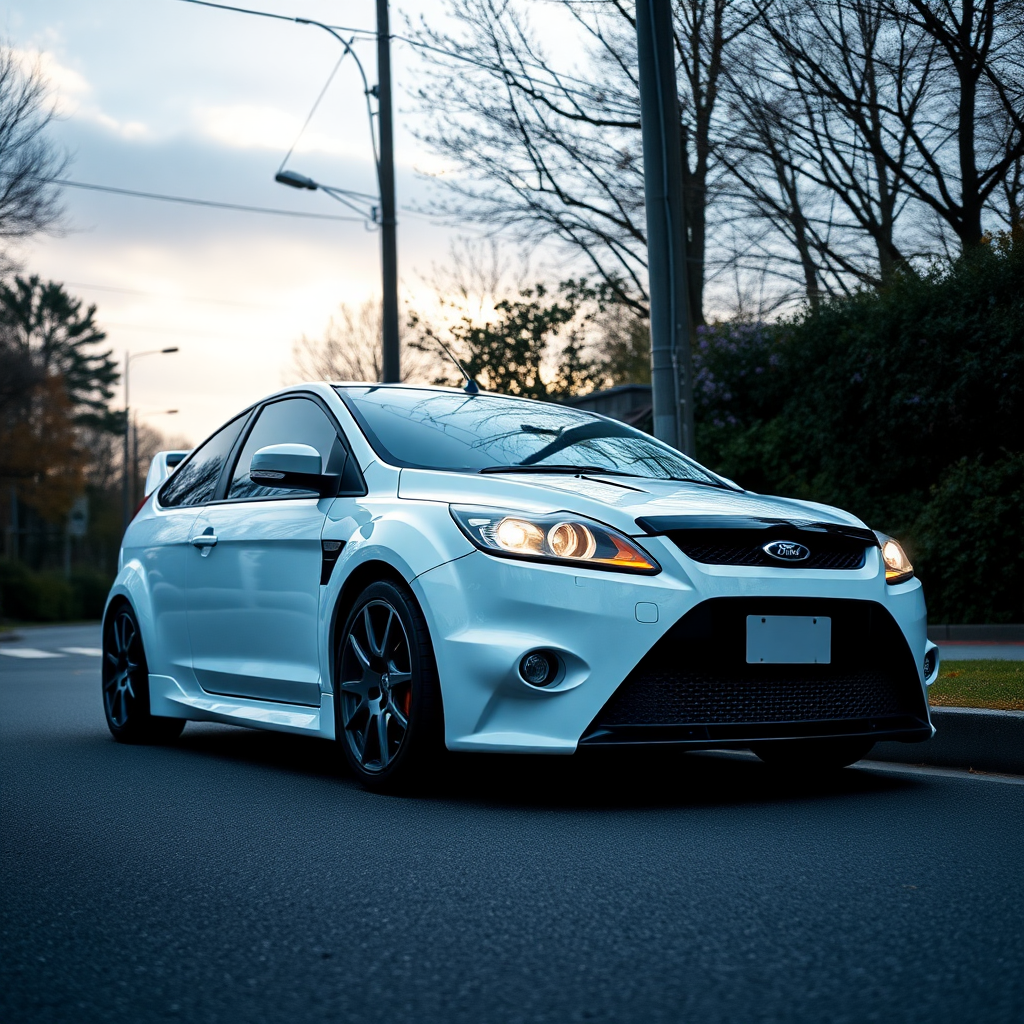 ford focus rs 2009 car is parked on the side of the road, inspired by Taiyō Matsumoto, tumblr, restomod, nd4, c4