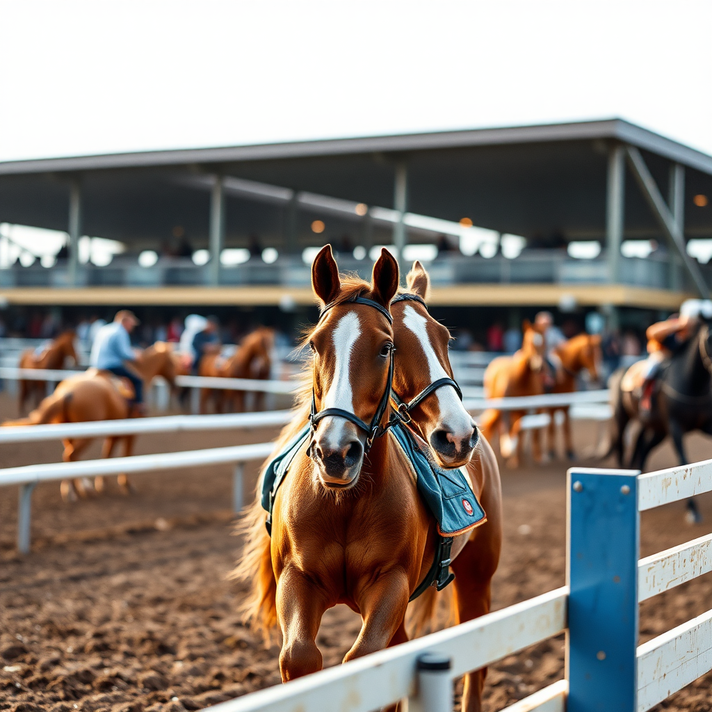 A man on a mini horse racing