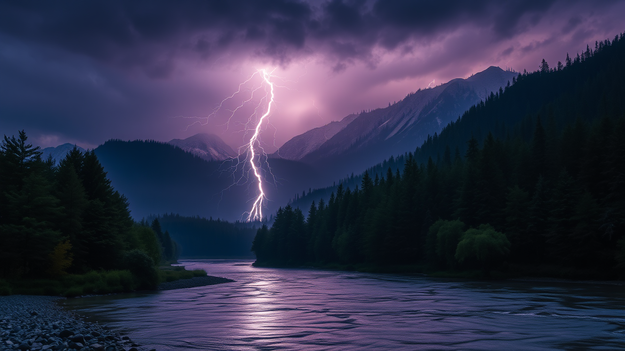 photo, lightning, river, forests