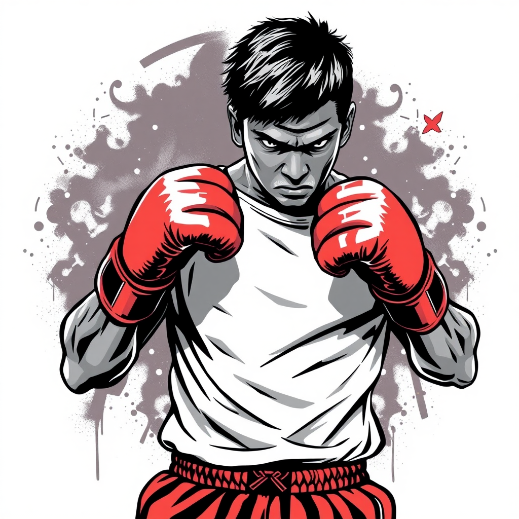 art with kickboxing motives that is for t-shirt. Clean but sharp. Streetwear style