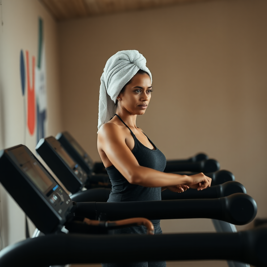 Indian wife, towel head, working out on treadmill