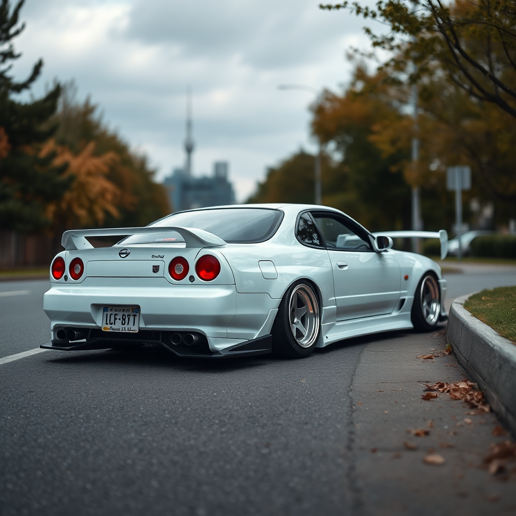 concept tuner nissan silvia s14 the car is parked on the side of the road, inspired by Taiyō Matsumoto, tumblr, restomod, nd4, c4