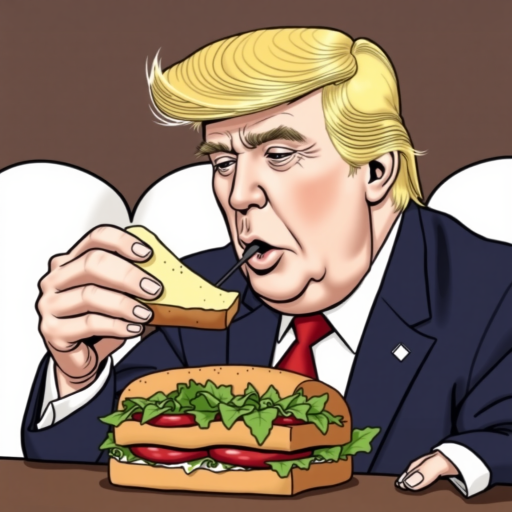 Trump eating a sandwich