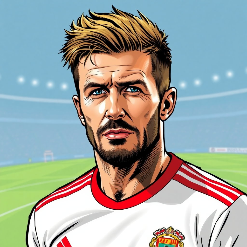 comic book portrait of soccer player David Beckham in the style of Arthur Adams