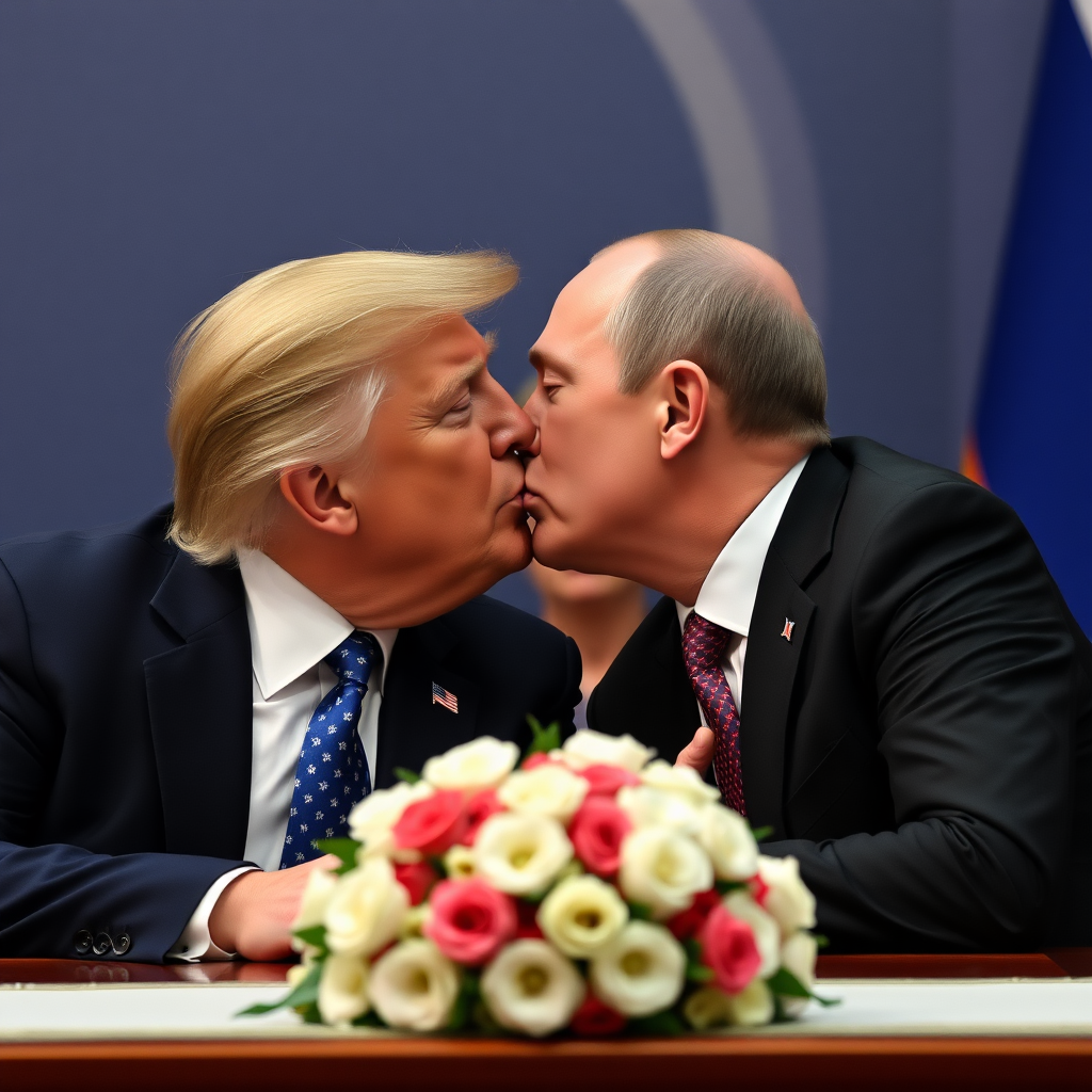 Donald Trump and Vladimir Putin kissing