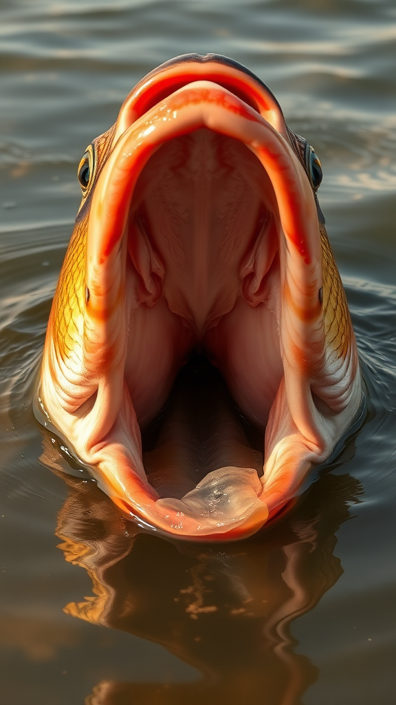 A big fish tail of fish mouth with cow mouth in water