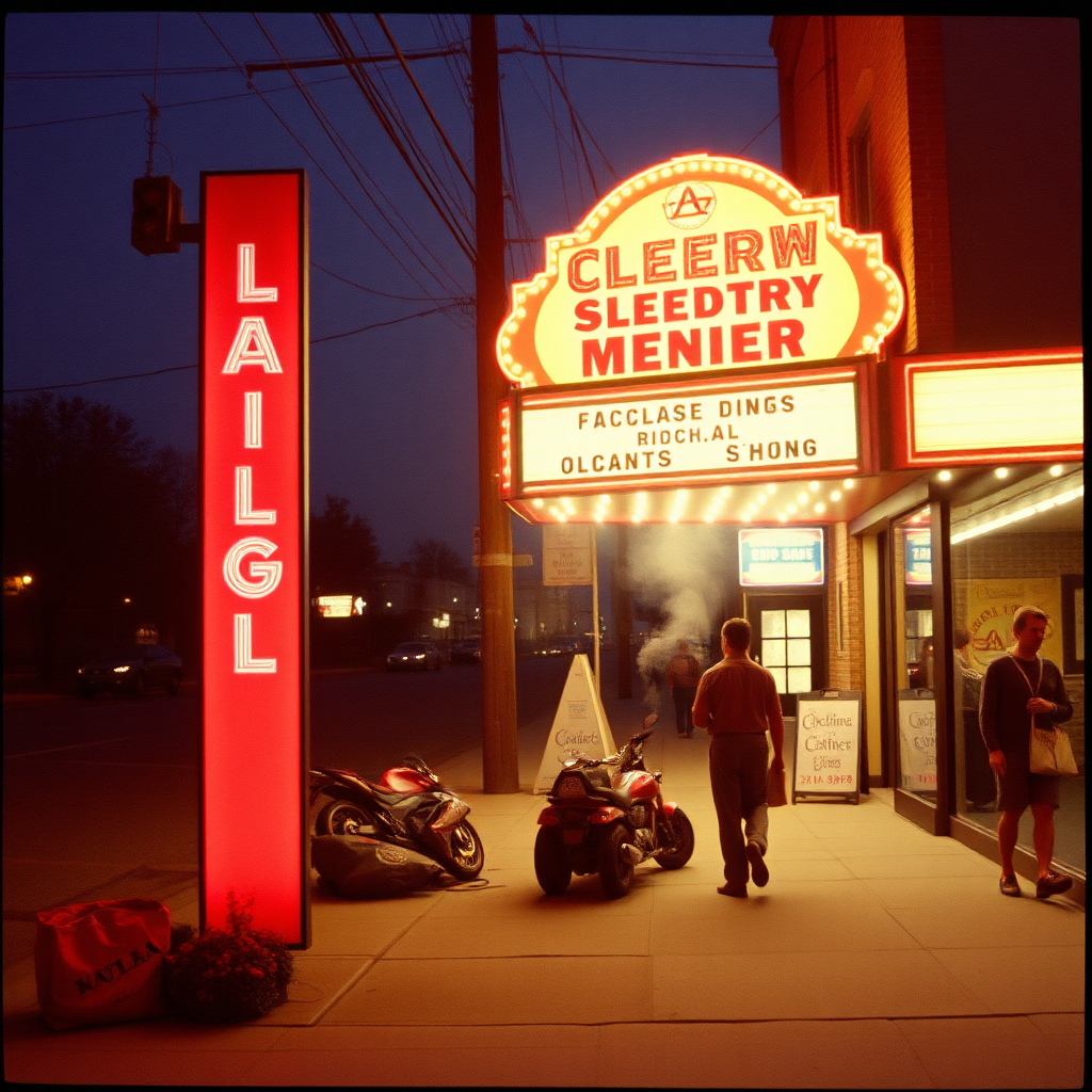 highly detailed Kodachrome color real photograph from 1974 of Sleeping cheaply on the midnight show  
It's the same old ending, time to go  
Get out  
It seems they cannot leave their dream  
There's something moving in the sidewalk steam  