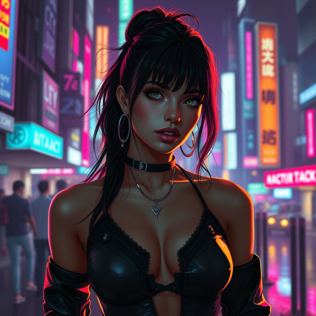 A sexy girl in a cyberpunk world