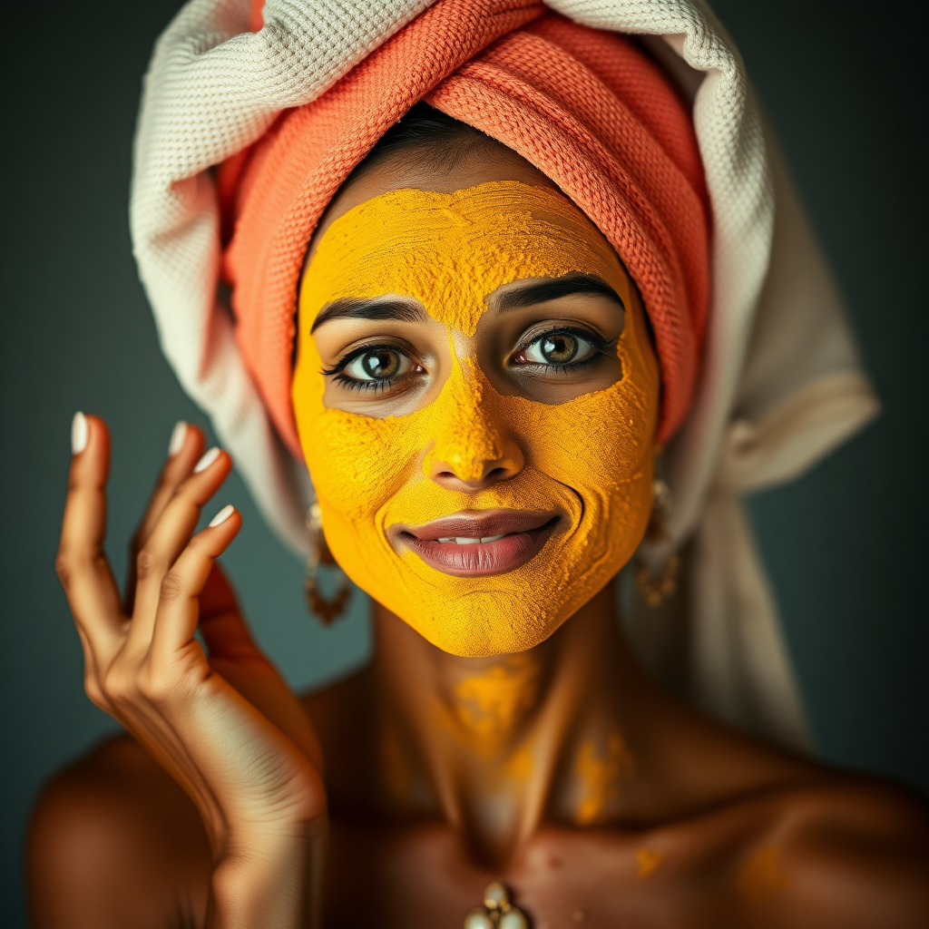 slim, 30 year old, indian Bride, towel head, turmeric face mask