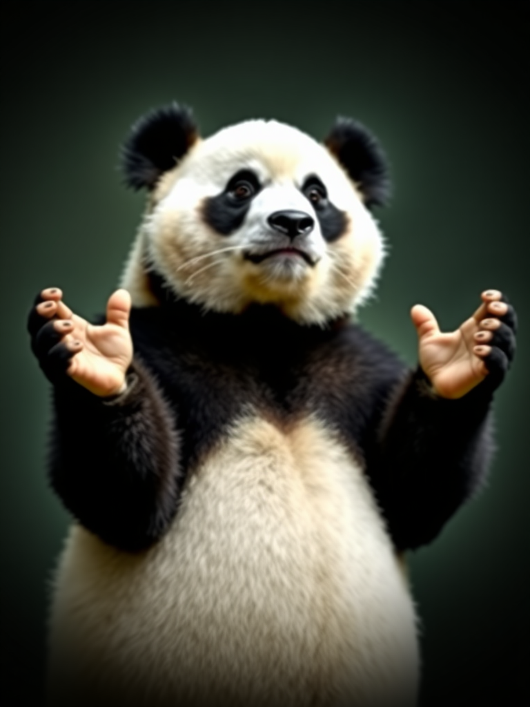 A picture of a panda bear raising his hands, shrugging. As to indicate that he does not know the answer to a question being asked him.