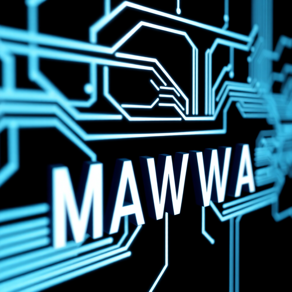 4k Professional Digital Ai Compute Circuit Text In Solid White That Says "MAWA" On Solid Black Background