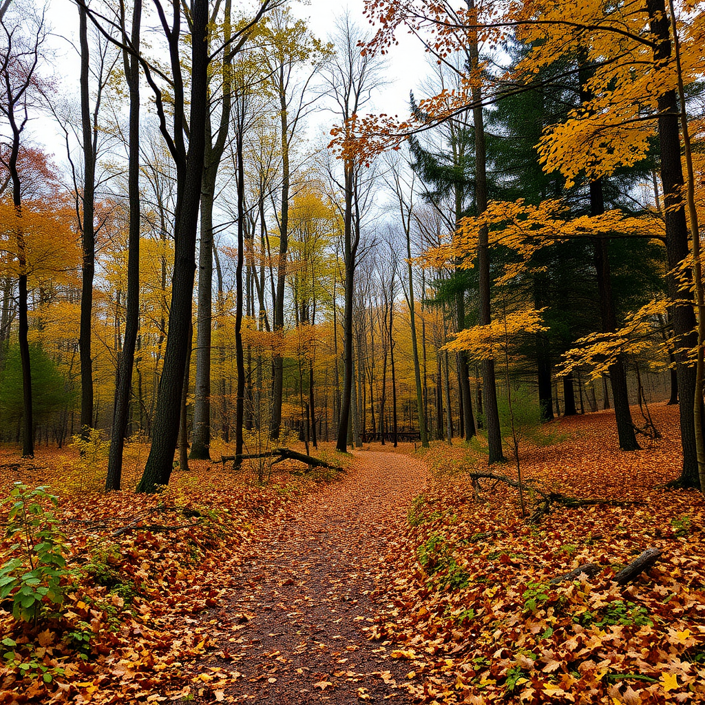 Autumn in the woods with a path