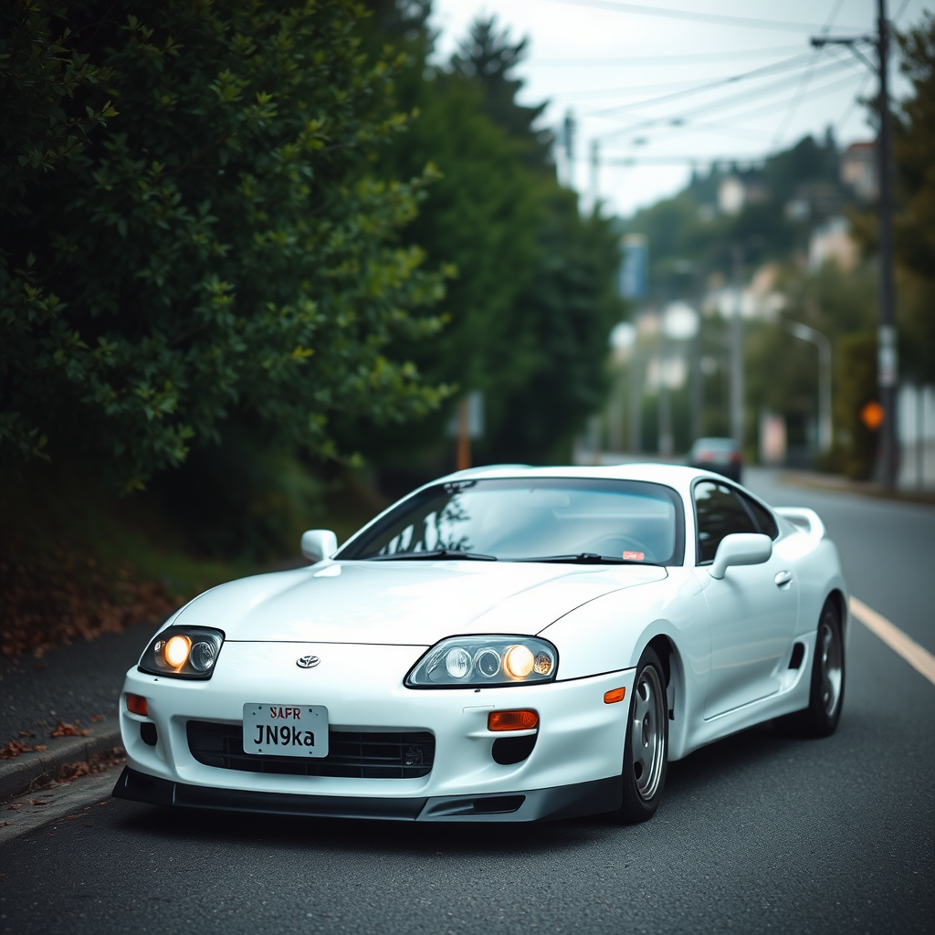 toyota supra the car is parked on the side of the road, inspired by Taiyō Matsumoto, tumblr, restomod, nd4, c4