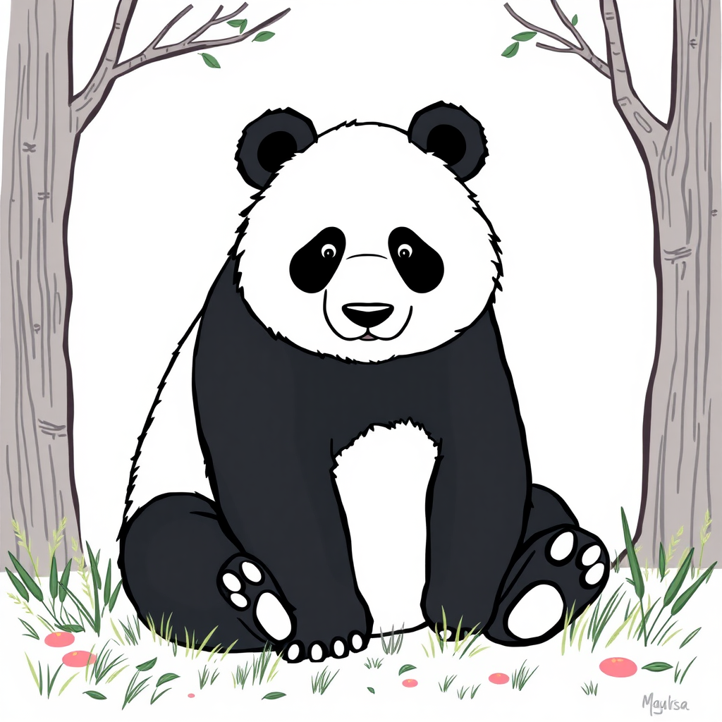 Draw a giant panda, realistic.