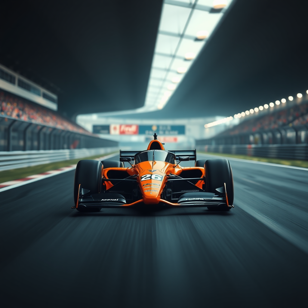 f1 mclaren car cinematic photo in a race track