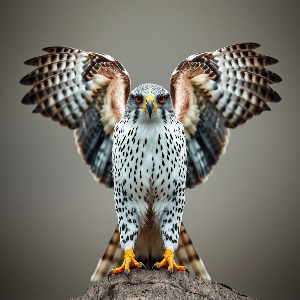 Gyrfalcon with wings wide open facing the camera 8K perfect quality realistic