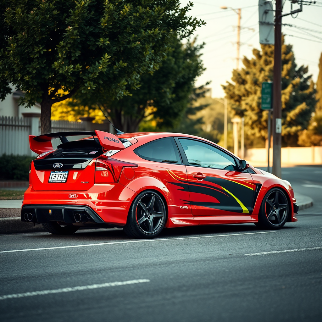 ford focus rs 2009 car is parked on the side of the road, inspired by Taiyō Matsumoto, tumblr, restomod, nd4, c4