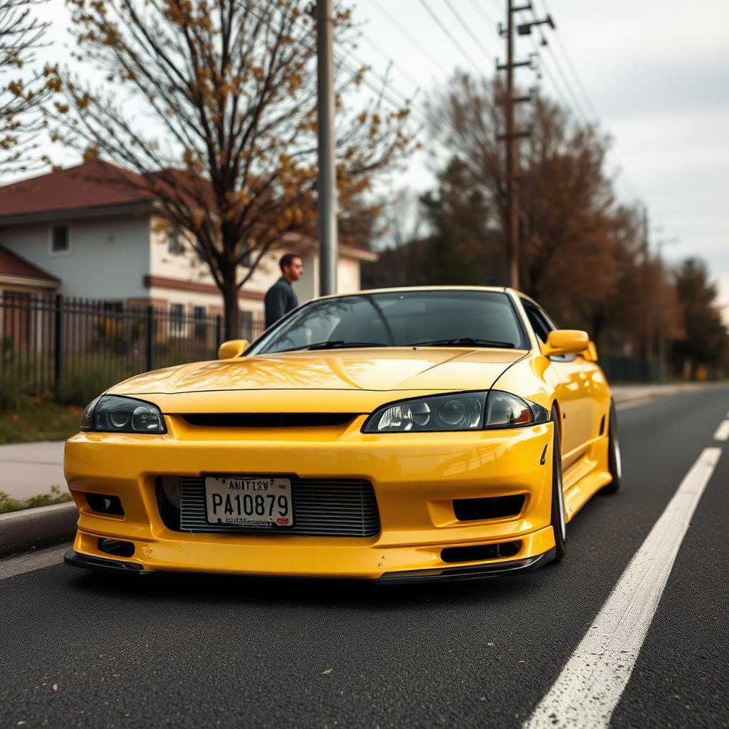 nissan silvia s14 the car is parked on the side of the road, inspired by Taiyō Matsumoto, tumblr, restomod, nd4, c4