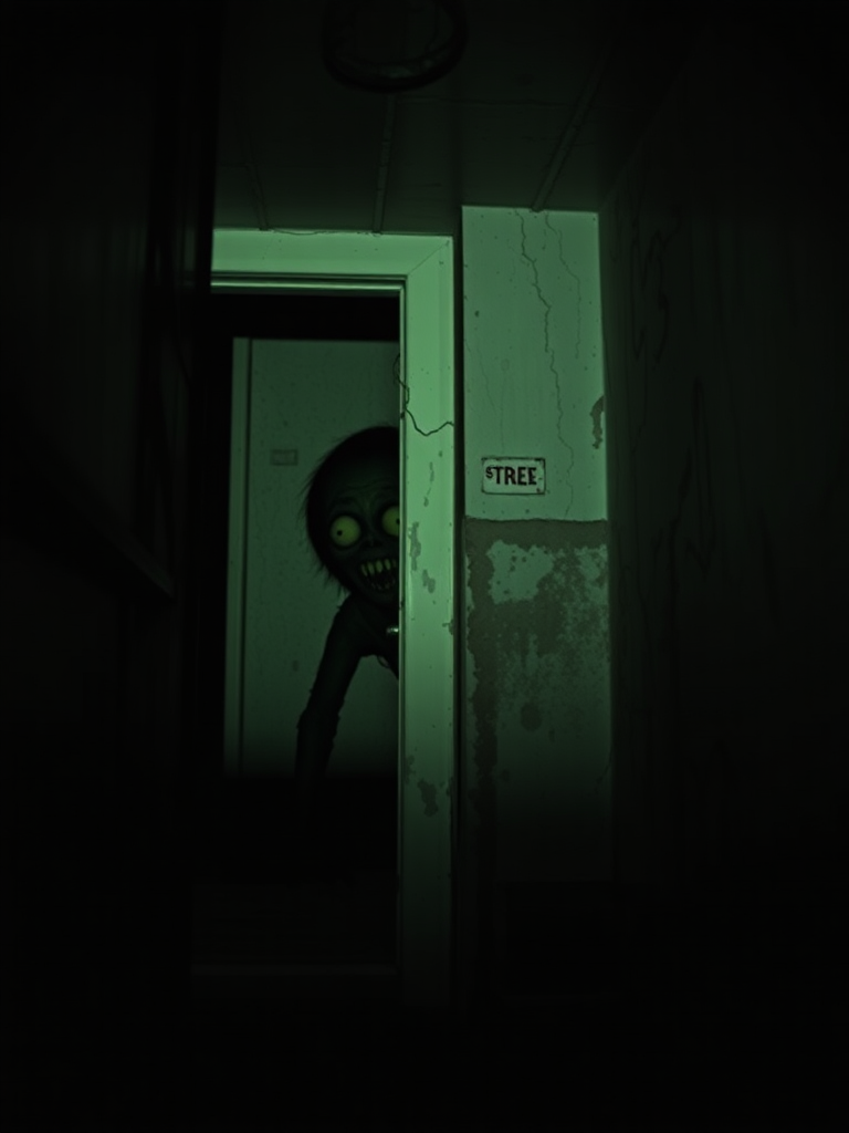 the thing in the basement peaking in from below the stairs, creepy, horror