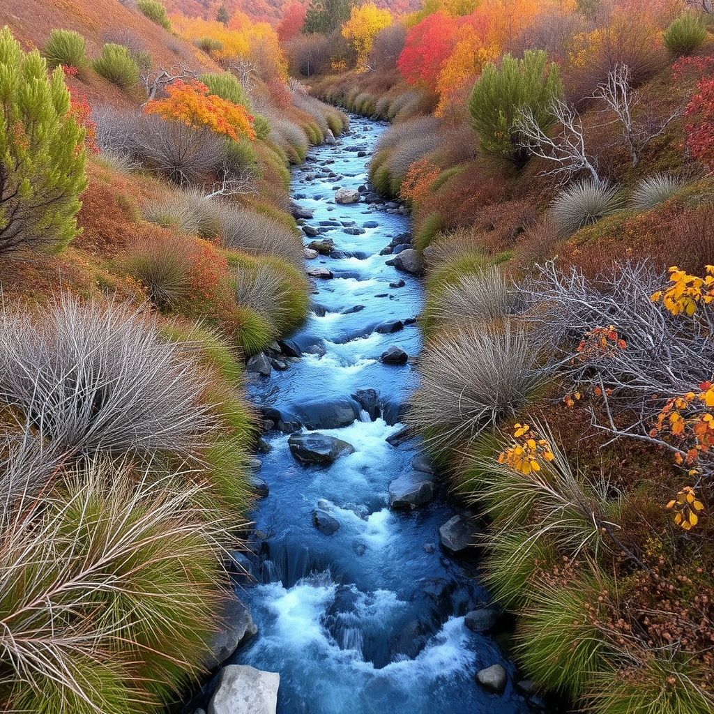 Autumn in the Mediterranean vegetation with a long stream.