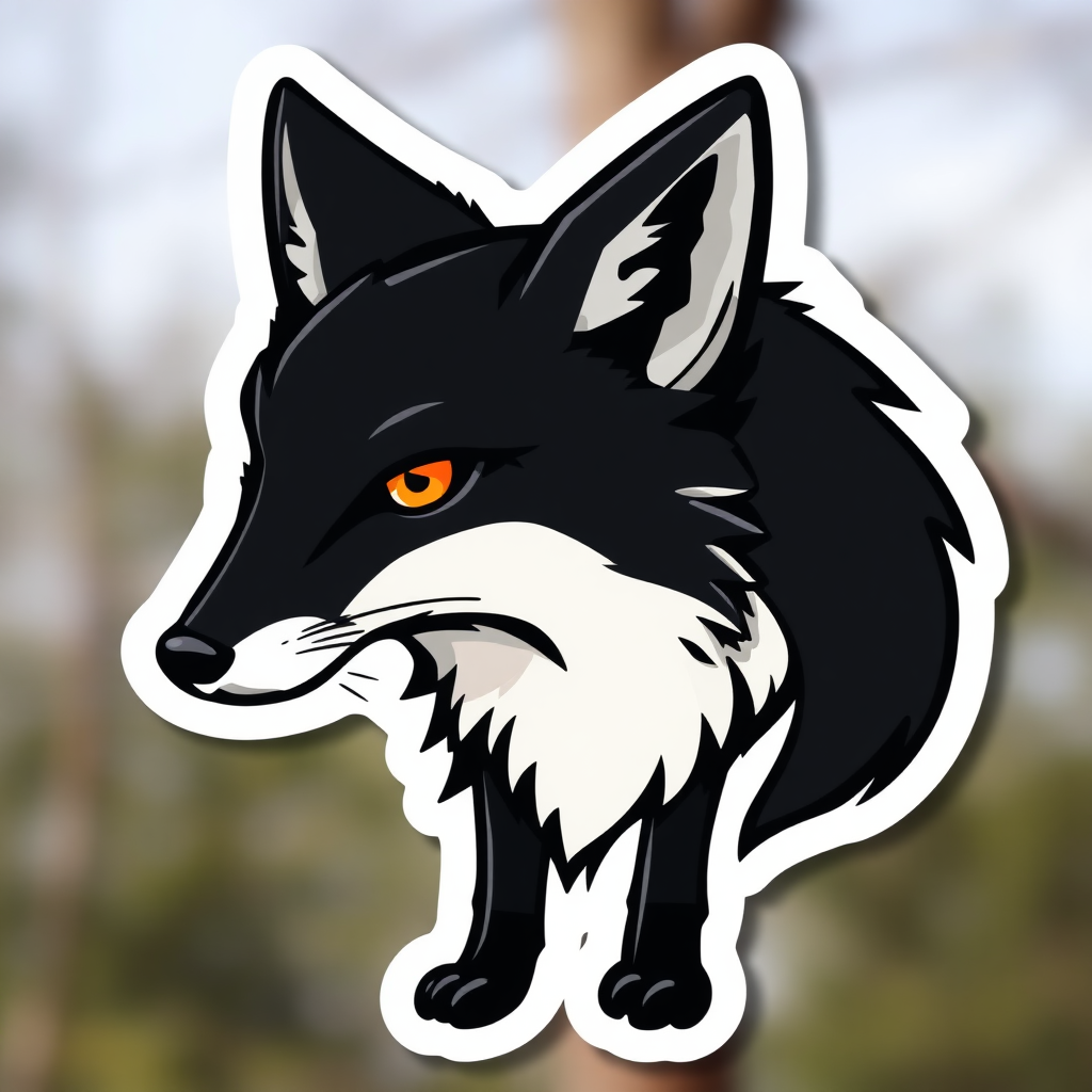 a sticker of a black fox, the image has no background