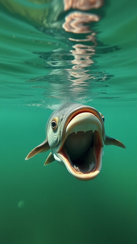 A big fish tail of fish mouth with cow mouth swim in water