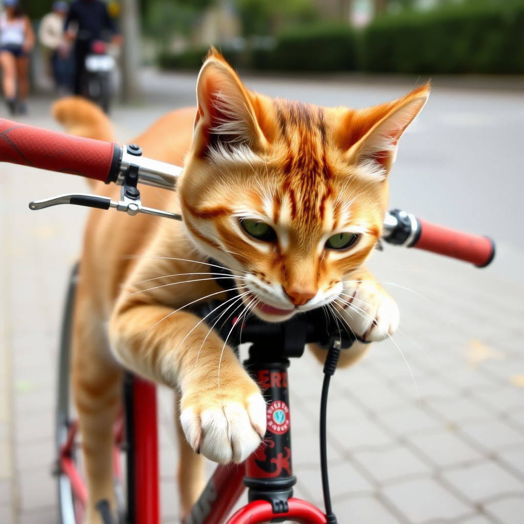 cat biting bicycle