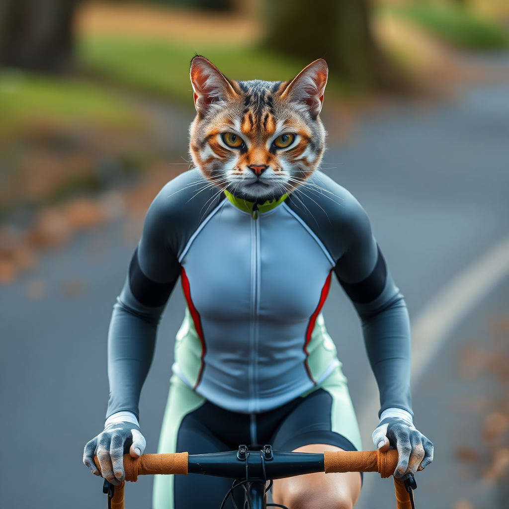 very angry cat in lycra cycling dress