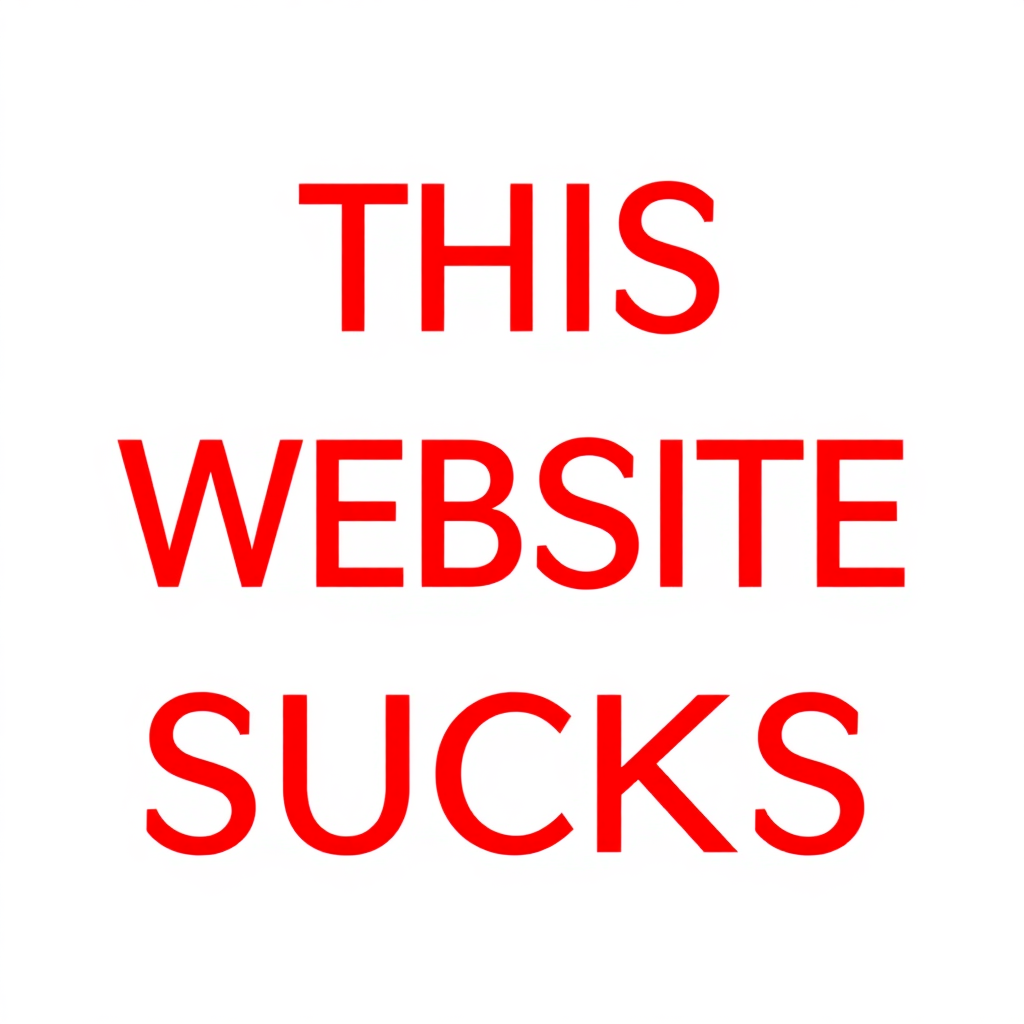 a simple monotype red text against a white background reading "THIS WEBSITE SUCKS"