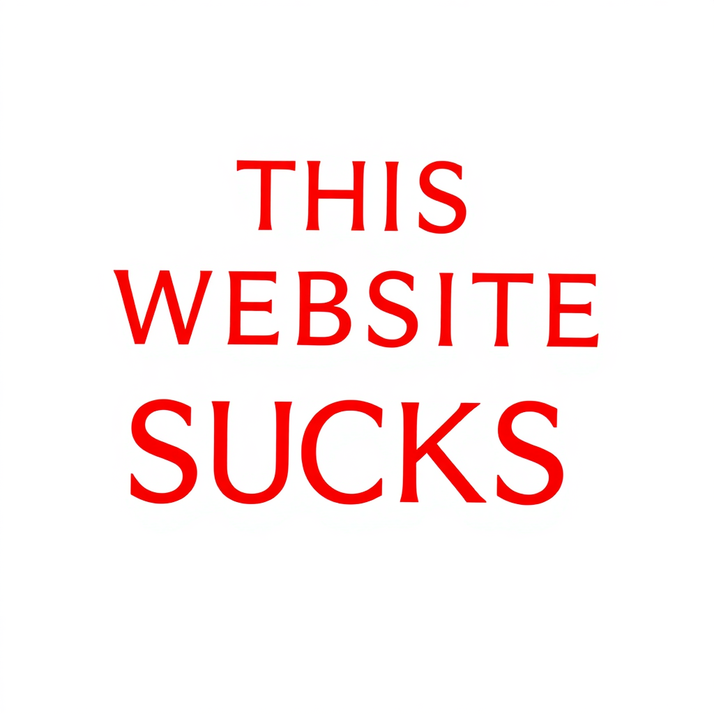 a simple monotype red text against a white background reading "THIS WEBSITE SUCKS"