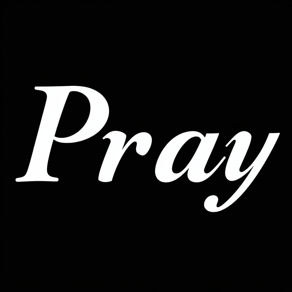 "Pray" with a sharp font on a black background and with font.