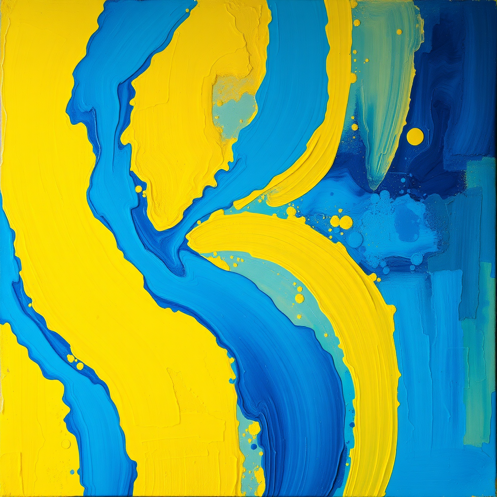 a blue and yellow abstract painting