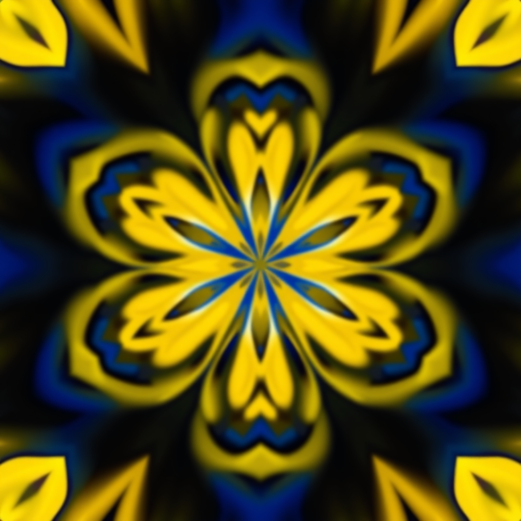 a blue and yellow pattern forming into a flower