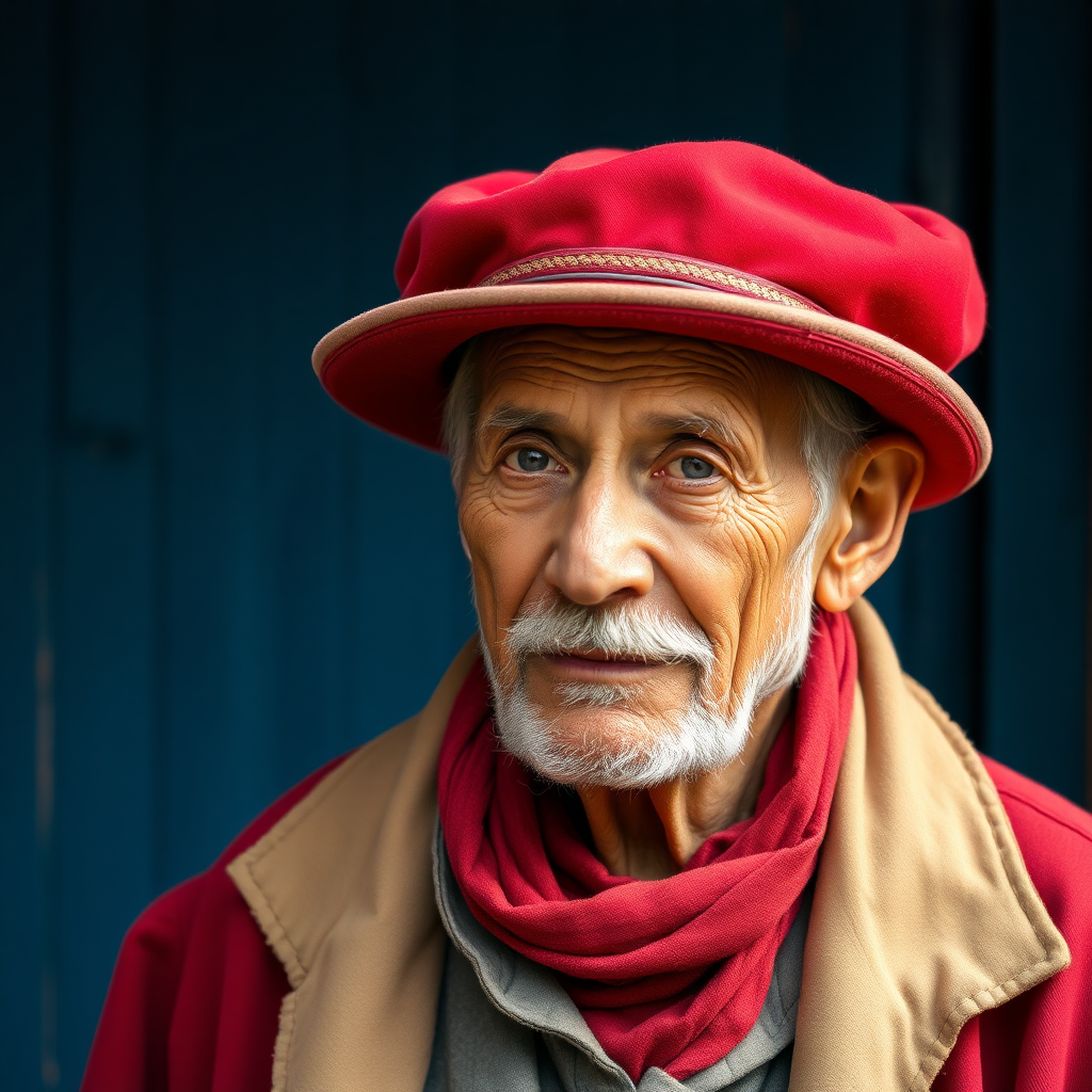 An old man in a red hat