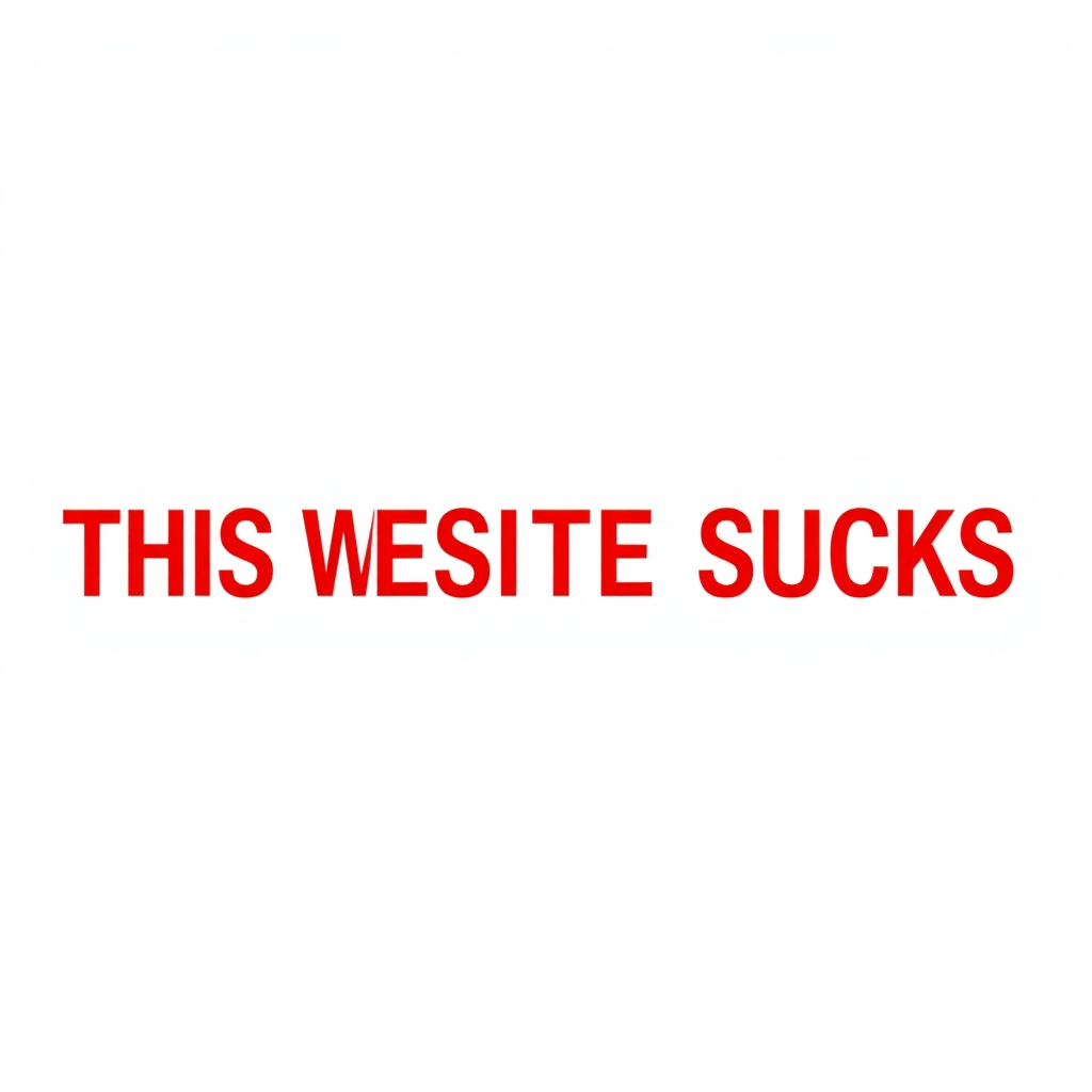 a simple monotype red text against a white background reading "THIS WEBSITE SUCKS"