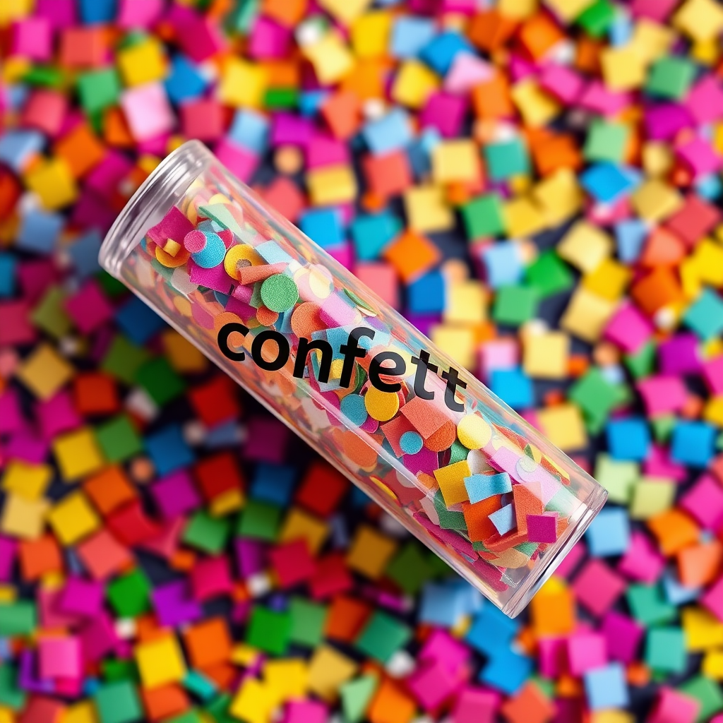 colorful confetti popper tube with text "confetti" on it