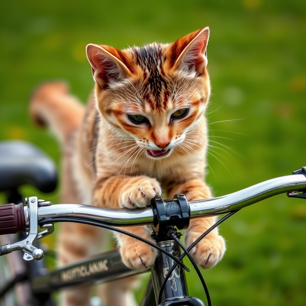 cat biting bicycle