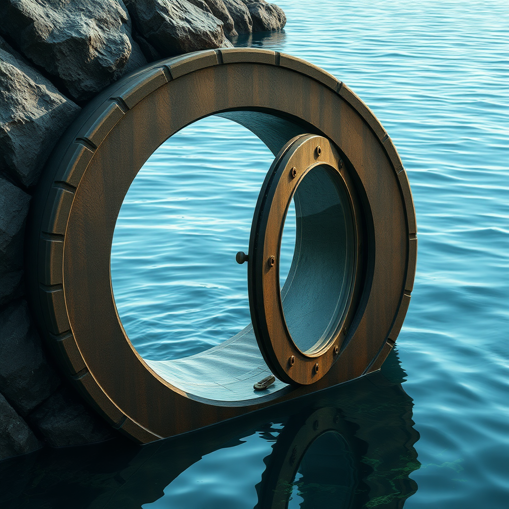 Time machine in the form of a ring portal with a water background