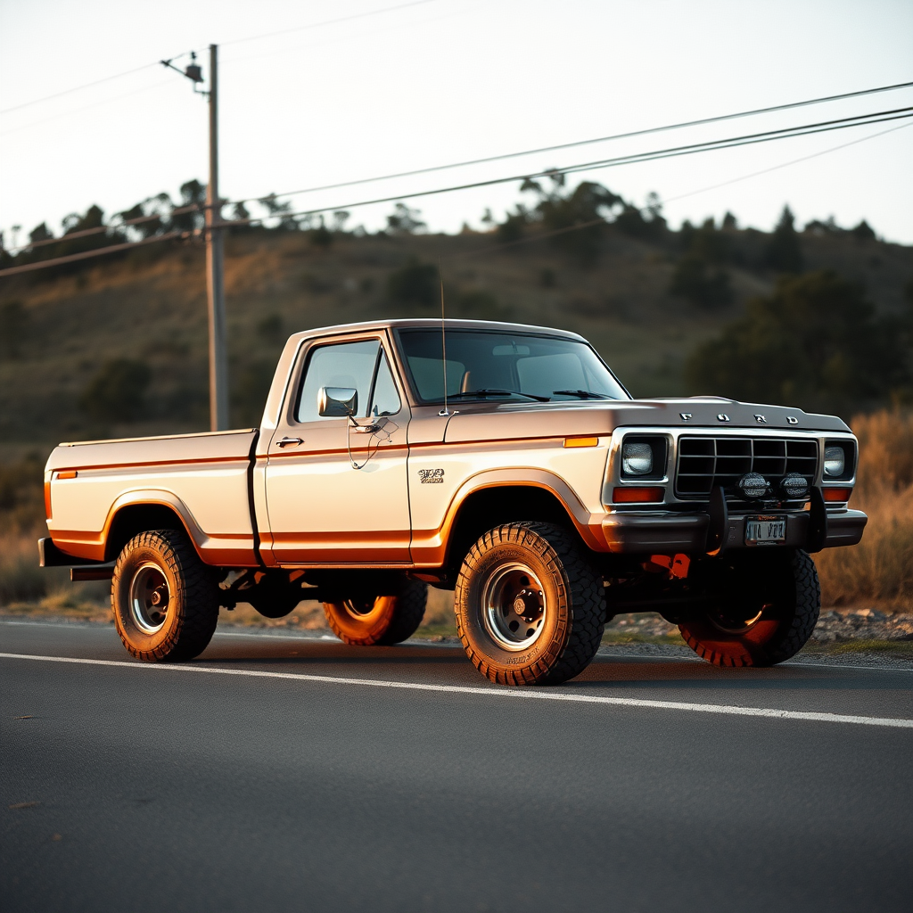 the car is parked on the side of the road, inspired by Taiyō Matsumoto, tumblr, restomod, nd4, c4 ford 4x4 pick-up