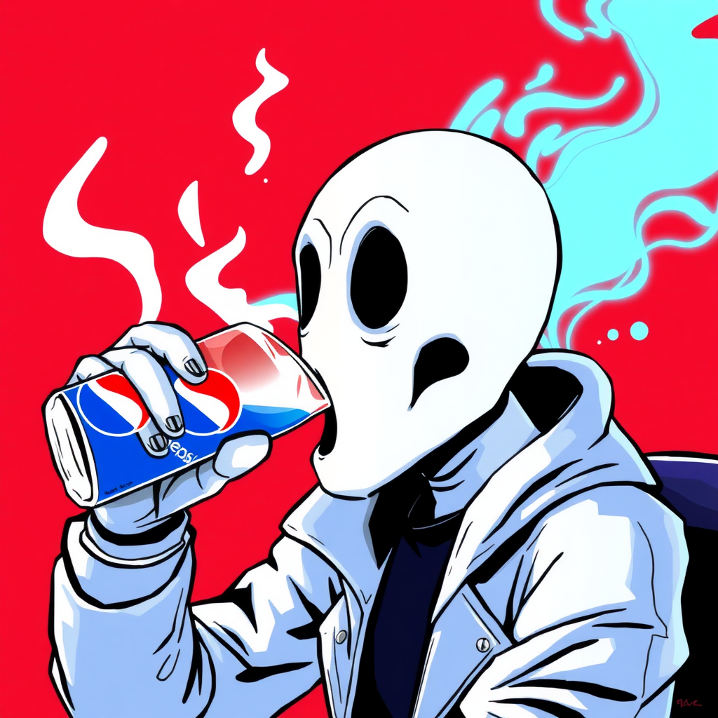 W.D. Gaster from Undertale drinking Pepsi